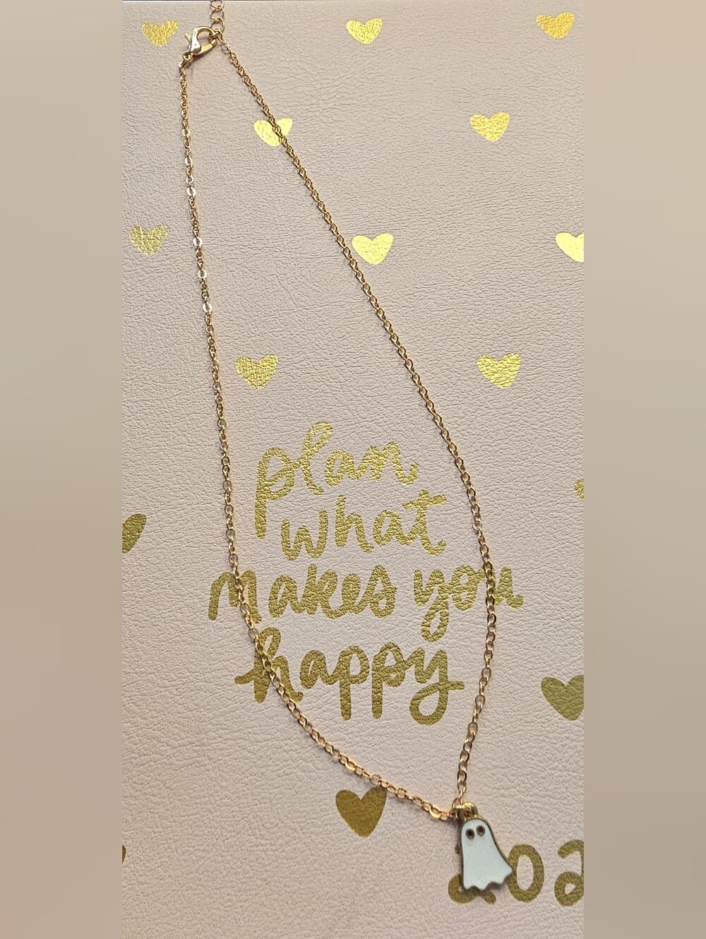Cute White Ghost Pendant Necklace - Gold Tone Chain - Picture 3 of 3